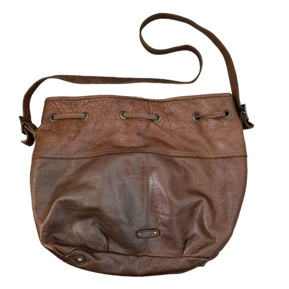 Frye Brooke Studded Brown Leather Drawstring Bucket Crossbody Bag Purse - Picture 5 of 9